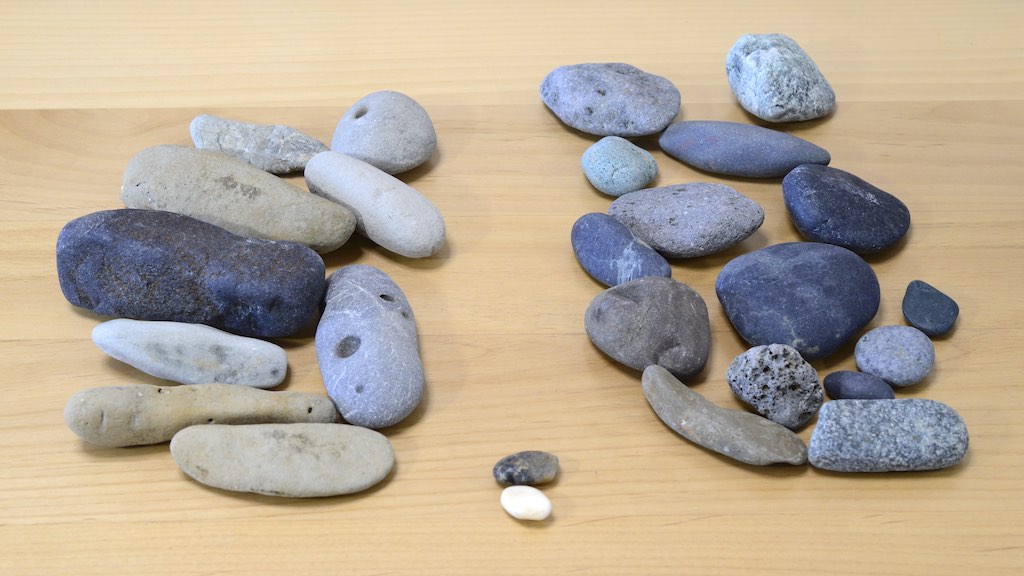 海岸で拾った石ころを磁石へのくっつき方で分類