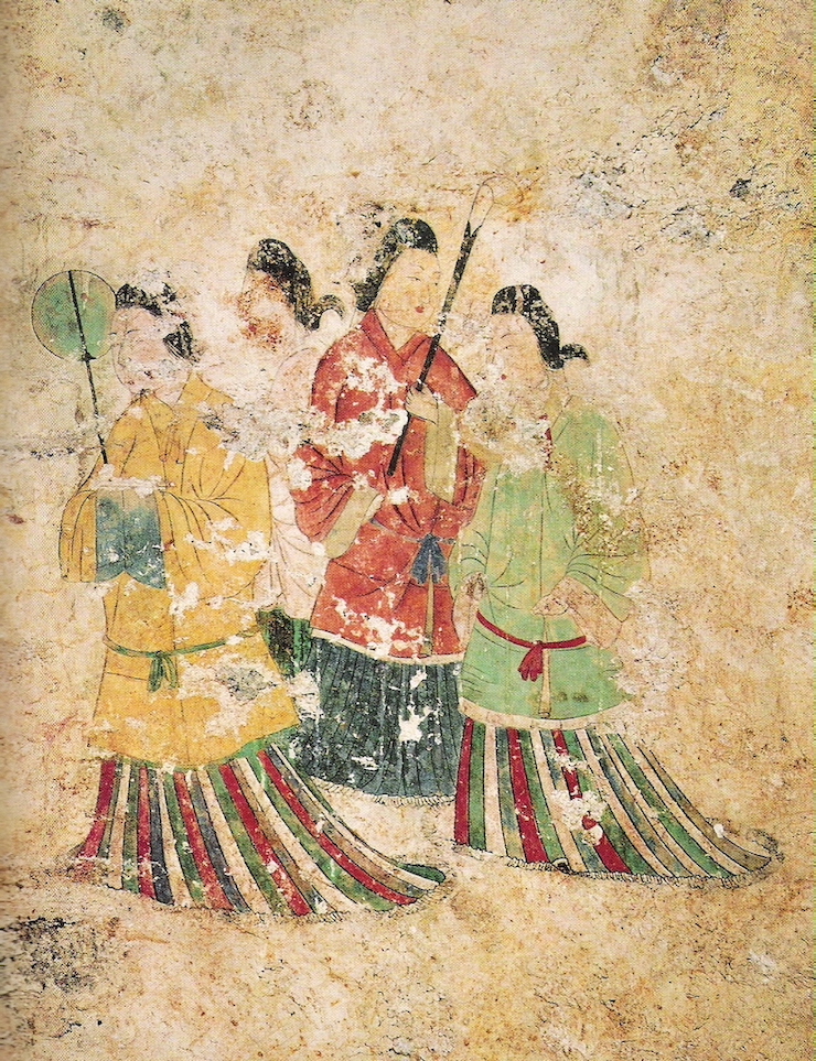 奈良県高松塚古墳の壁画。西壁の女子群像。