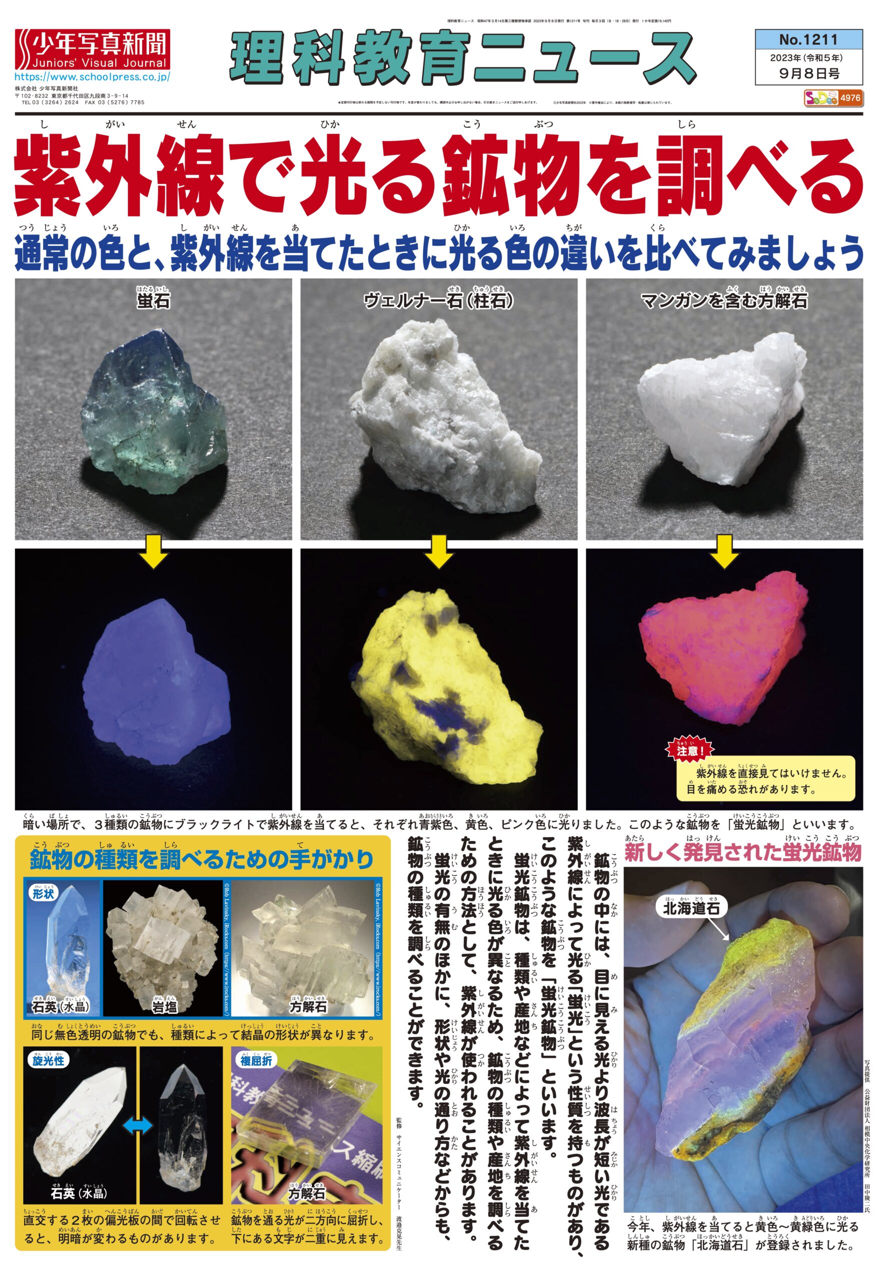 理科教育ニュース「紫外線で光る鉱物を調べる」2023年9月8日号